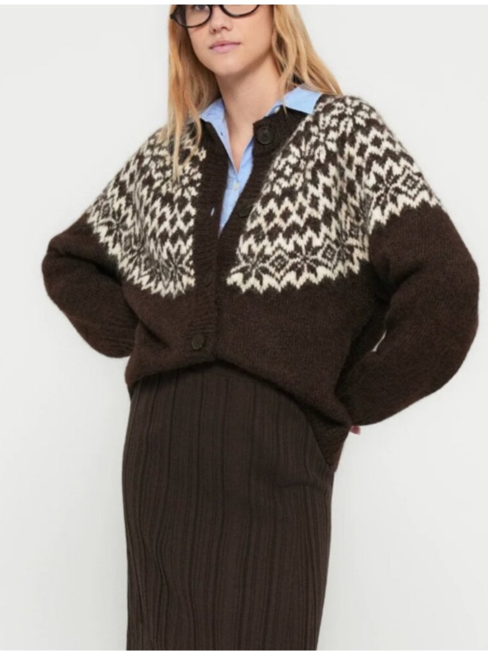 GAP Brown Fair Isle Knit Cardigan Sweater S Nordic Wool Blend Grandpa Coastal